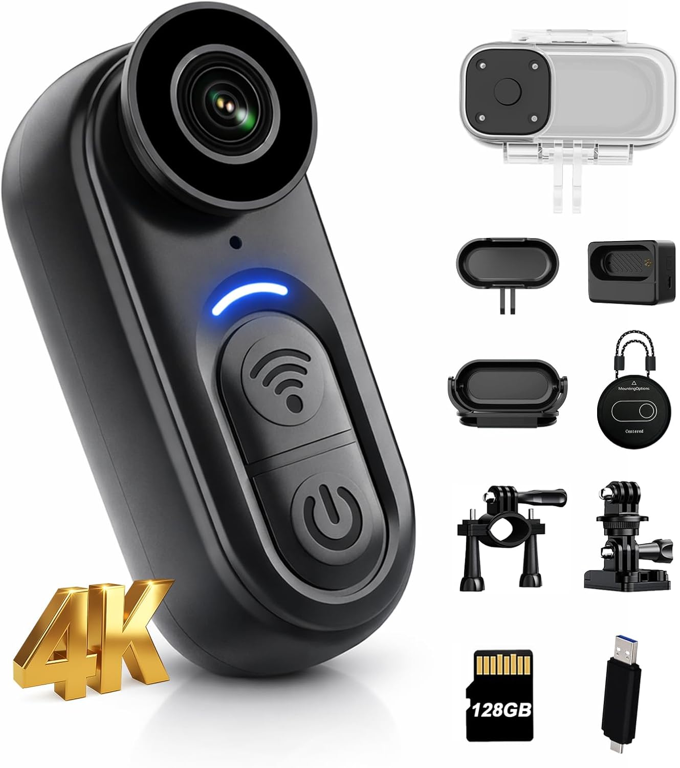 Multi packing 4K Mini Body Camera with 6-Axis Stabilization, 128GB Wearable Camera with Audio, Waterproof Thumb Action Camera, Hands-Free Body Cam for Cycling Travel Outdoor Adventures