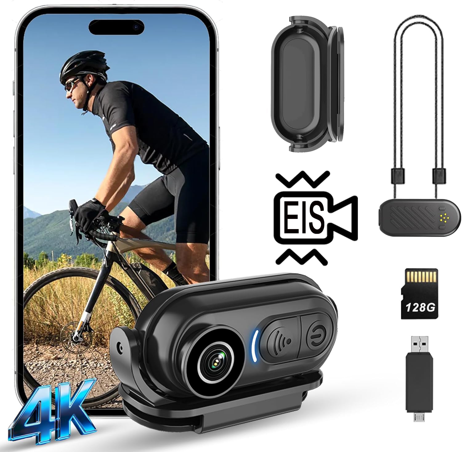 4K Mini Body Camera - Thumb Sports Action Cam 128GB with Audio, Wearable Hands-Free Chest Pov Recording, Helmet Mount & Magnetic Personal Clip On Camcorders - For Cap Shirt Outoor Cycling Skiing