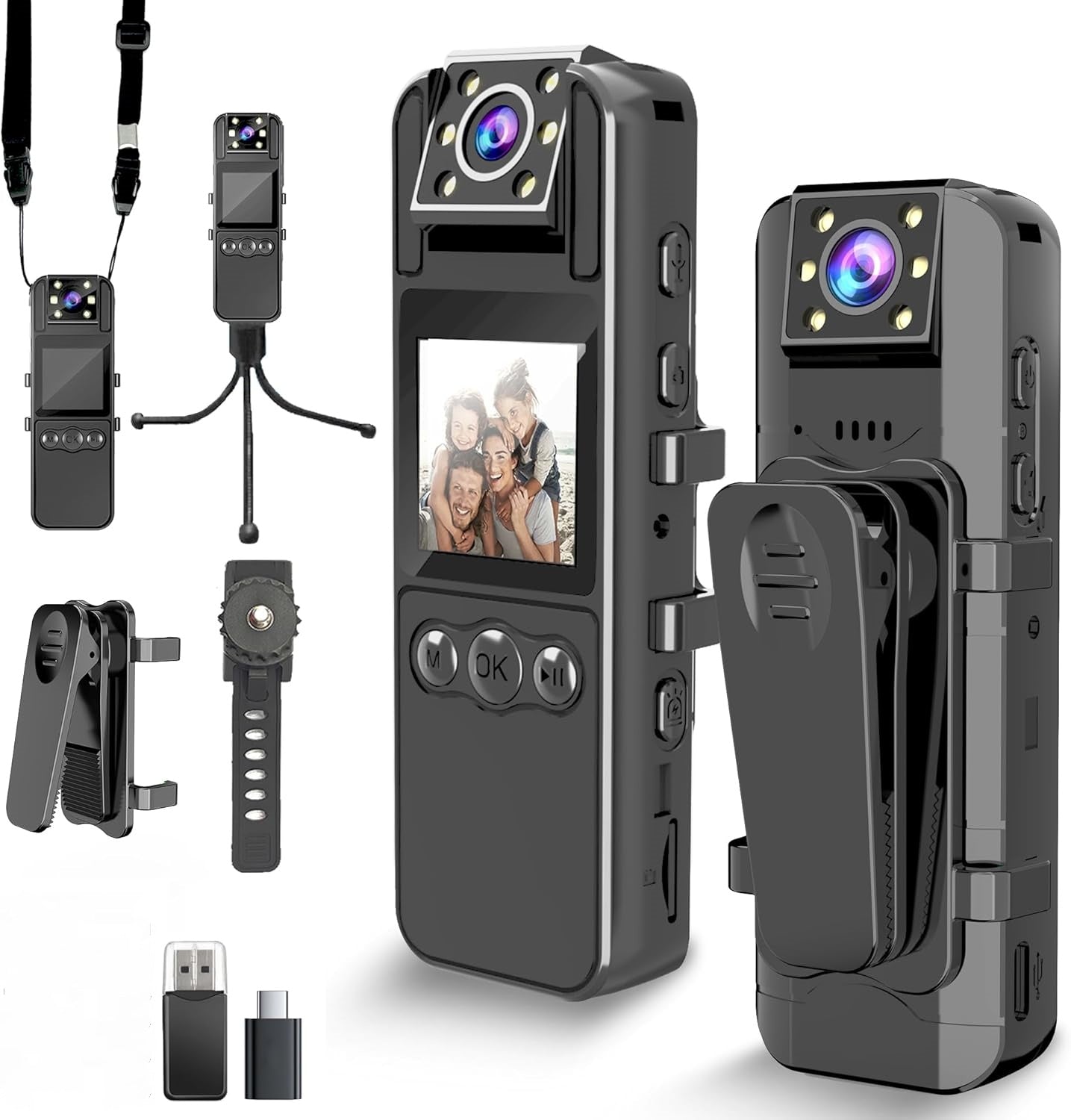 Body Camera with Audio and Video Recording, HD 1080P Body Cam with 180° Rotating Lens, 6HR Battery, IR Cut Auto Night Vision, 64GB Body Worn Camcorder, for Personal Civilians, Police Law Enforcement