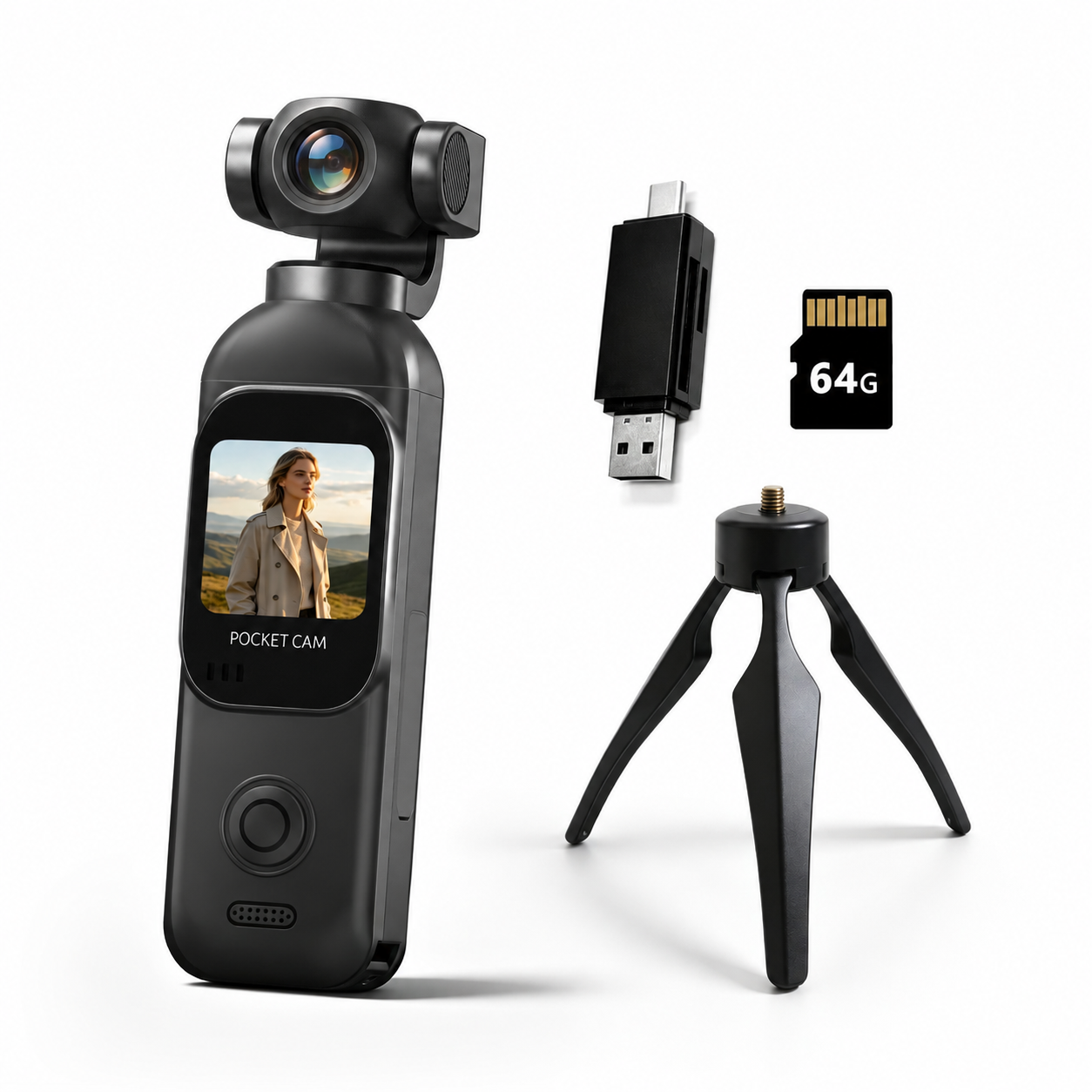 1080P Vlogging Camera with 270°Rotatable Lens, Handheld POV Pocket Camera with Touch Screen & WIFI, 5 Hours Power, One-button Recording Camcorder with 64GB Card for Daily Use, Travel, Black