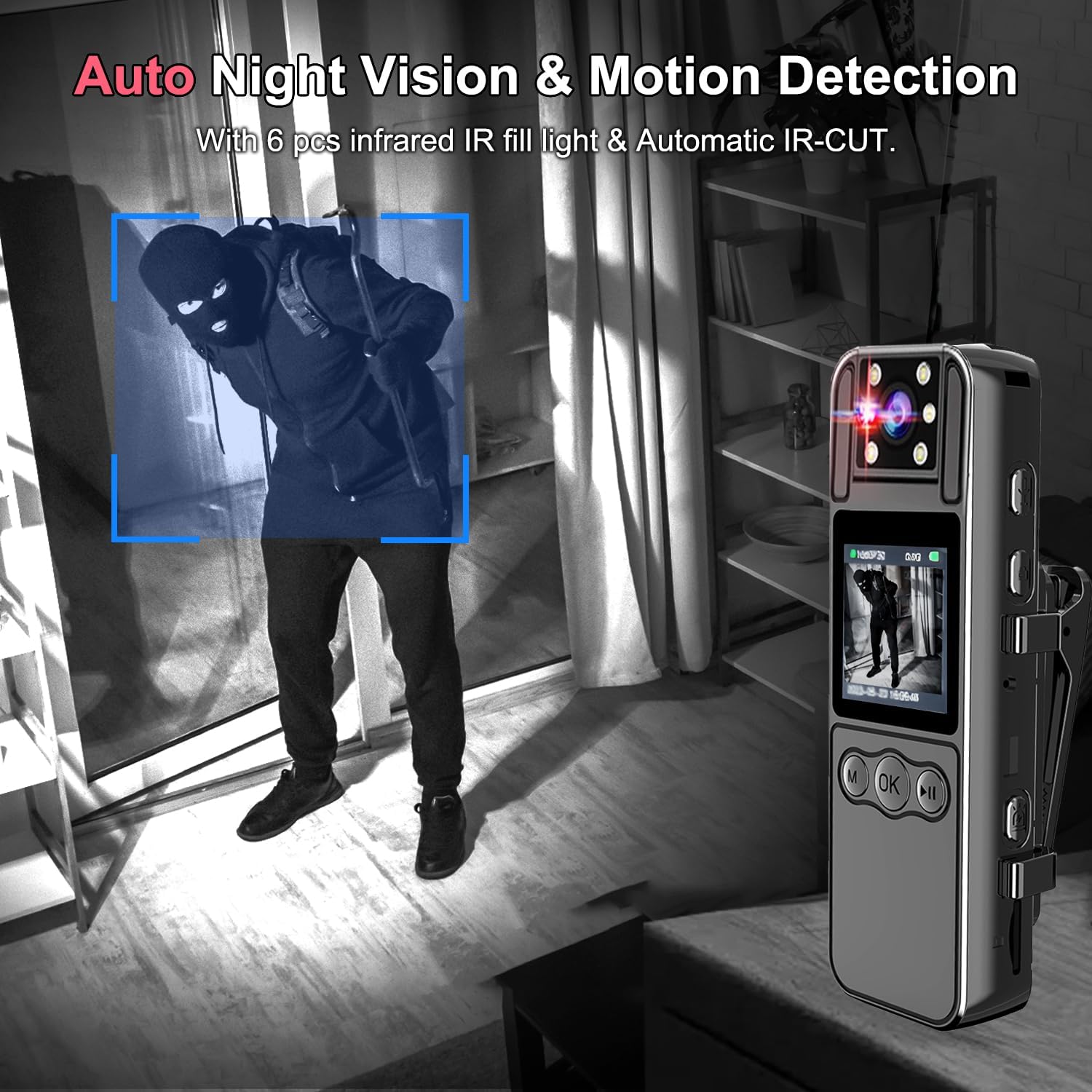 Body Camera with Audio and Video Recording, HD 1080P Body Cam with 180° Rotating Lens, 6HR Battery, IR Cut Auto Night Vision, 64GB Body Worn Camcorder, for Personal Civilians, Police Law Enforcement