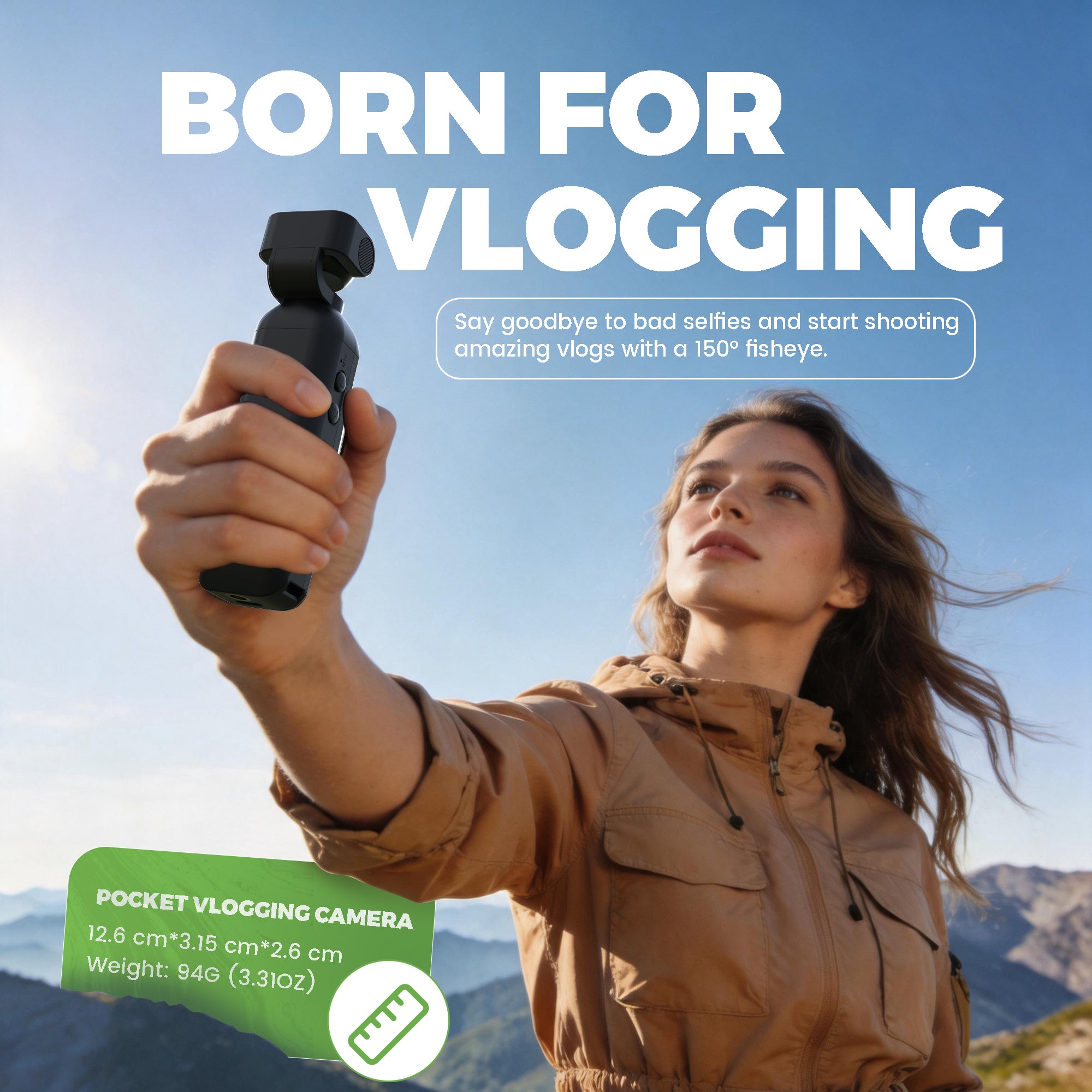 1080P Vlogging Camera with 270°Rotatable Lens, Handheld POV Pocket Camera with Touch Screen & WIFI, 5 Hours Power, One-button Recording Camcorder with 64GB Card for Daily Use, Travel, Black