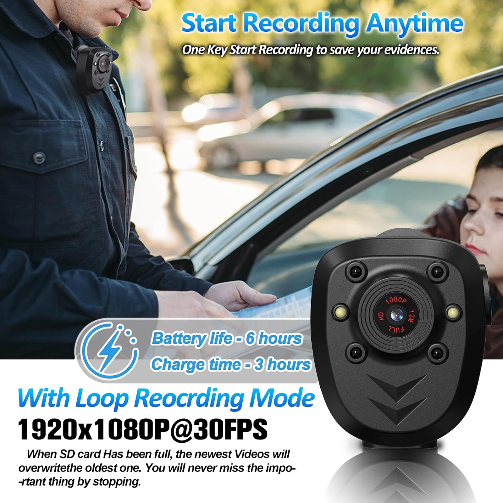 850A Mini Body Camera Video Recorder Magnetic with Night Vision IR & Loop Record HD 1080P, 4-6 HR Battery Life Wearable Police Cam for Home, Outdoor, Law Enforcement, Security Guard