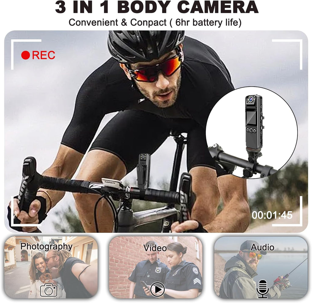 Body Camera with Audio and Video Recording, HD 1080P Body Cam with 180° Rotating Lens, 6HR Battery, IR Cut Auto Night Vision, 64GB Body Worn Camcorder, for Personal Civilians, Police Law Enforcement