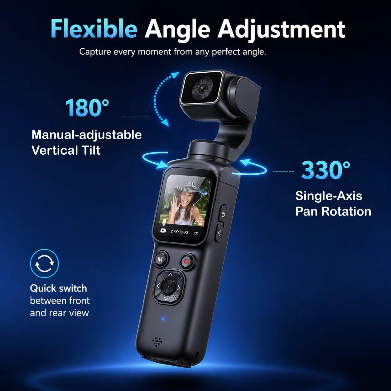 4K Pocket Vlogging Camera , 75MP Digital Camera with single-axis Horizontal 330°, 1.72" Touch Screen, Fast Auto Focusing, Face Auto-Detect, 4X Zoom for Daily Recording, Youtube Titktok INS Content