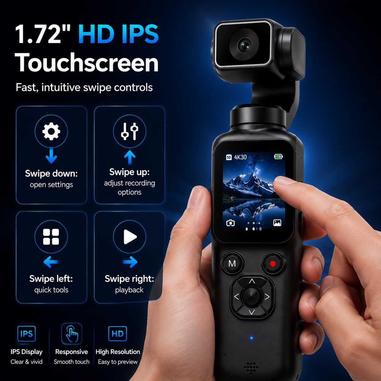 4K Pocket Vlogging Camera , 75MP Digital Camera with single-axis Horizontal 330°, 1.72" Touch Screen, Fast Auto Focusing, Face Auto-Detect, 4X Zoom for Daily Recording, Youtube Titktok INS Content