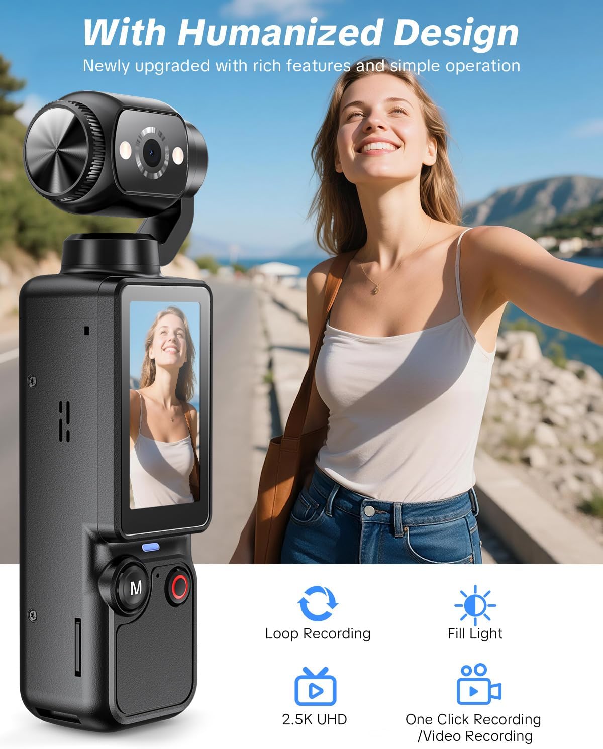Vlogging Camera with 180° Rotating Lens, Pocket Body Camera with Audio & Video Recording,7-Hour Battery, Handheld POV Cameras with 32GB Card, Easy One-Button Recording for Travel,Daily Life
