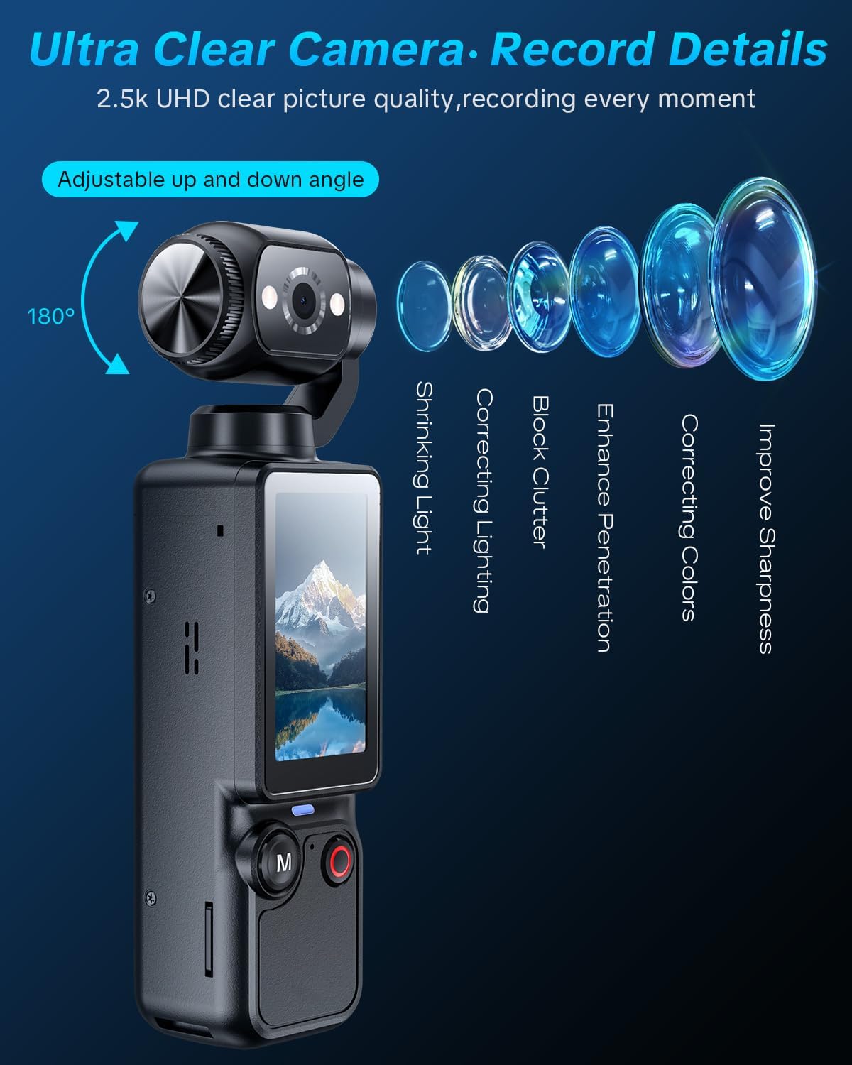 Vlogging Camera with 180° Rotating Lens, Pocket Body Camera with Audio & Video Recording,7-Hour Battery, Handheld POV Cameras with 32GB Card, Easy One-Button Recording for Travel,Daily Life