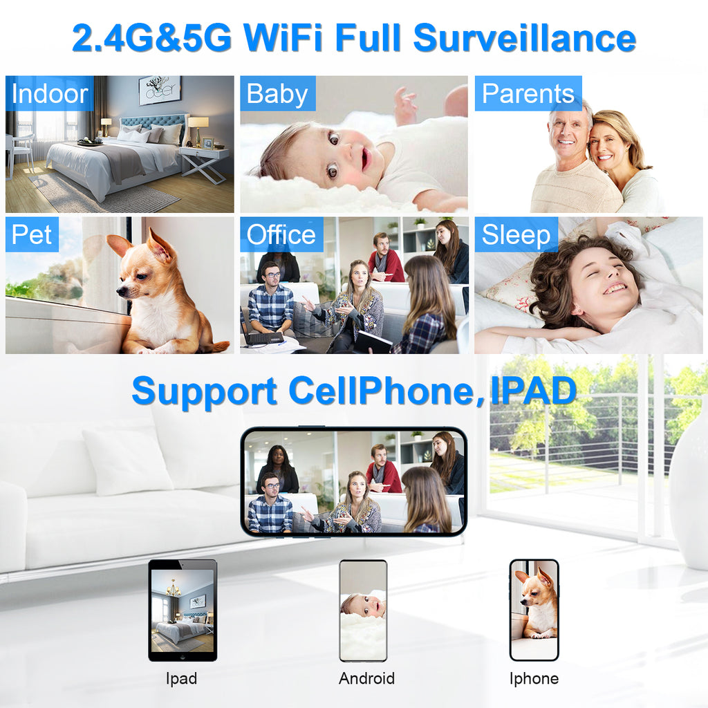 1080P Desktop Clock Camera for Home, Smart Digital Clock with Night Vision and Motion Detection, Compact Indoor Security Camera for Bedroom, Office, Living Room and Home Monitoring